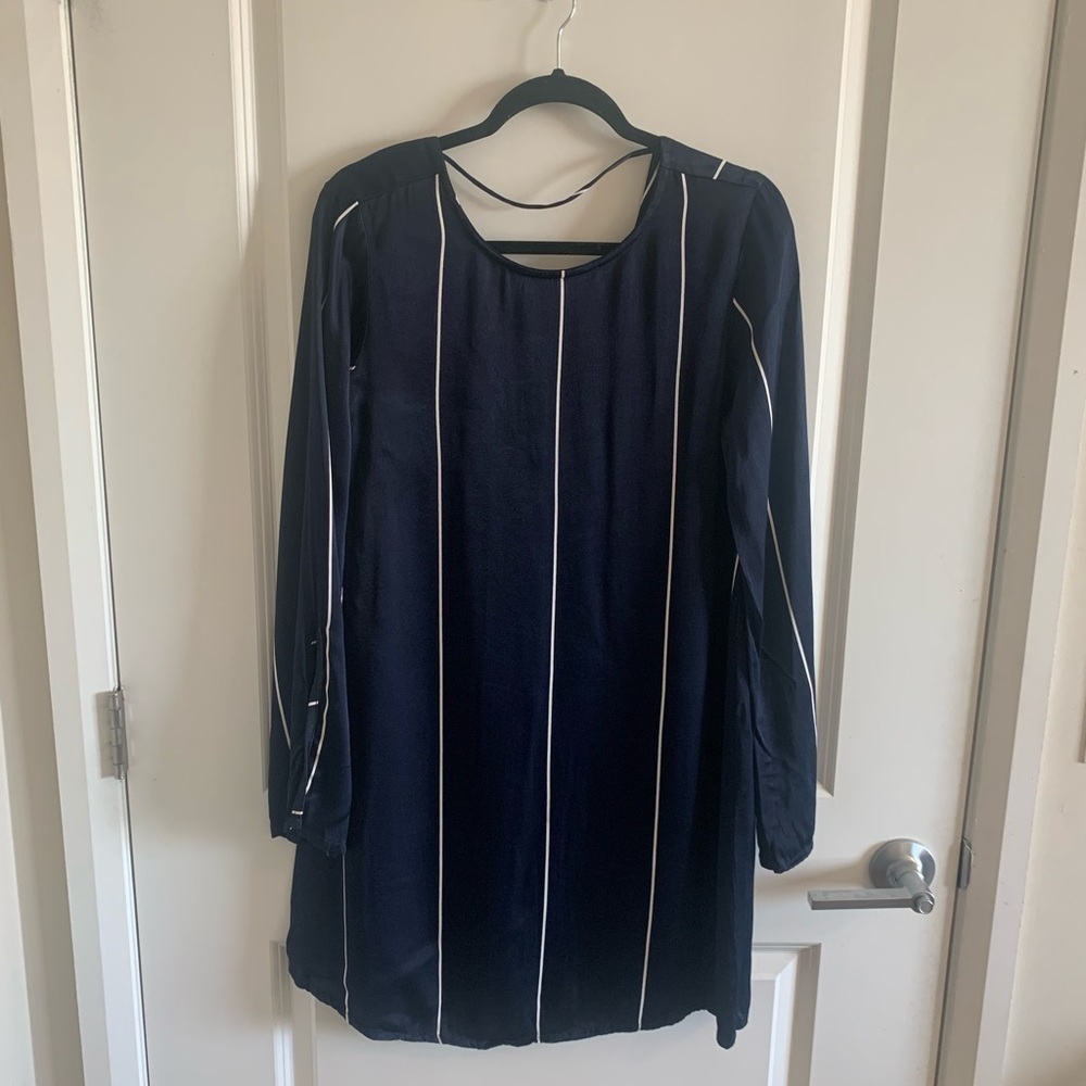 Faithfull the Brand Blue Striped Mini Dress Slip Satin V-back Size 4 - Picture 2 of 14